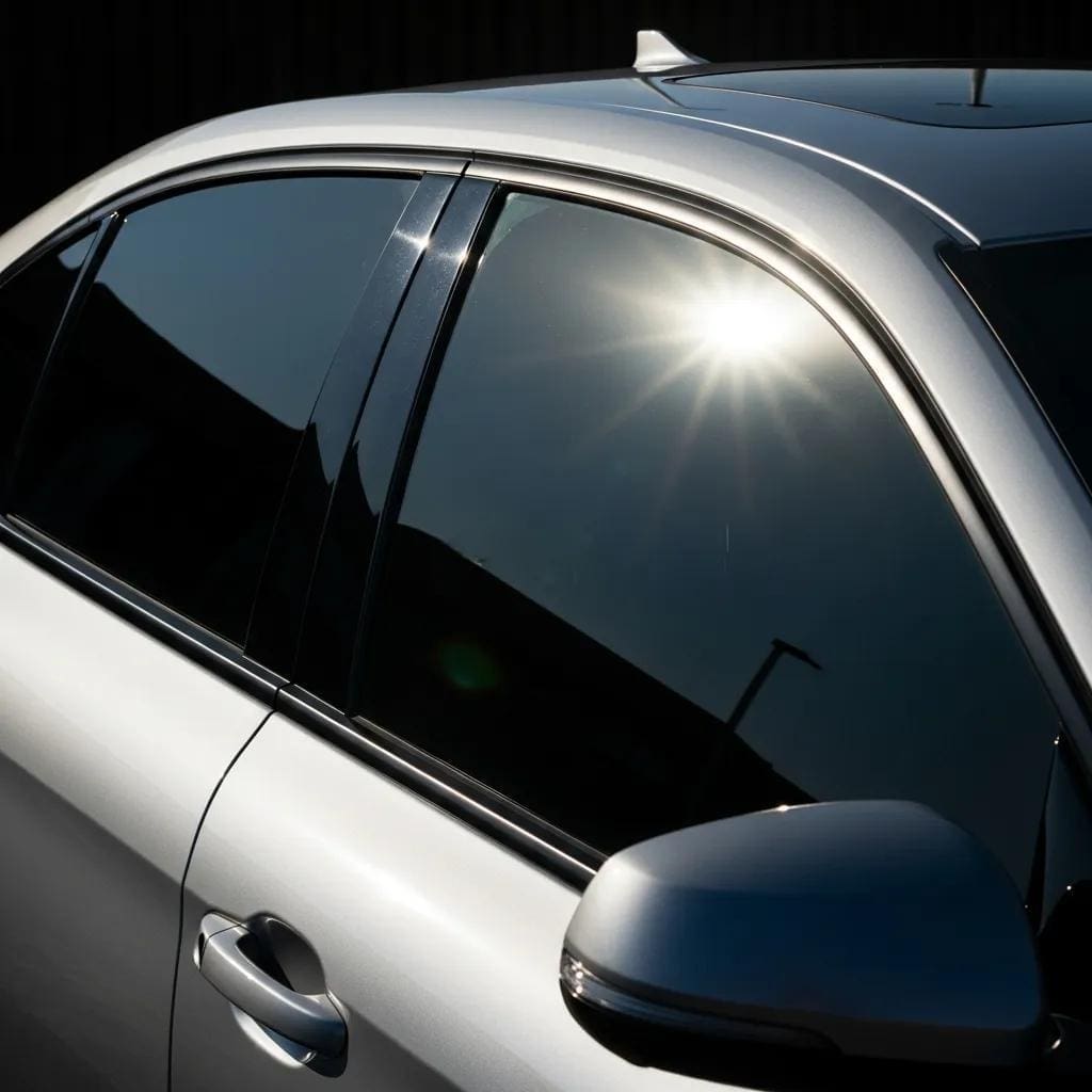 Car with tinted windows under sunlight demonstrating effective UV protection